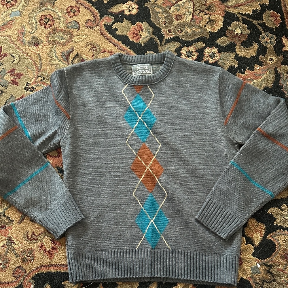 Le Tigre vintage kids Argyle Pattern Gray Sweater